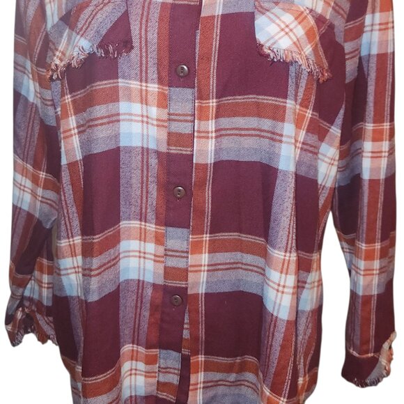 Signature Studios Burgundy Plaid Button Down Long Sleeve Flannel Shirt Size L - Picture 12 of 13